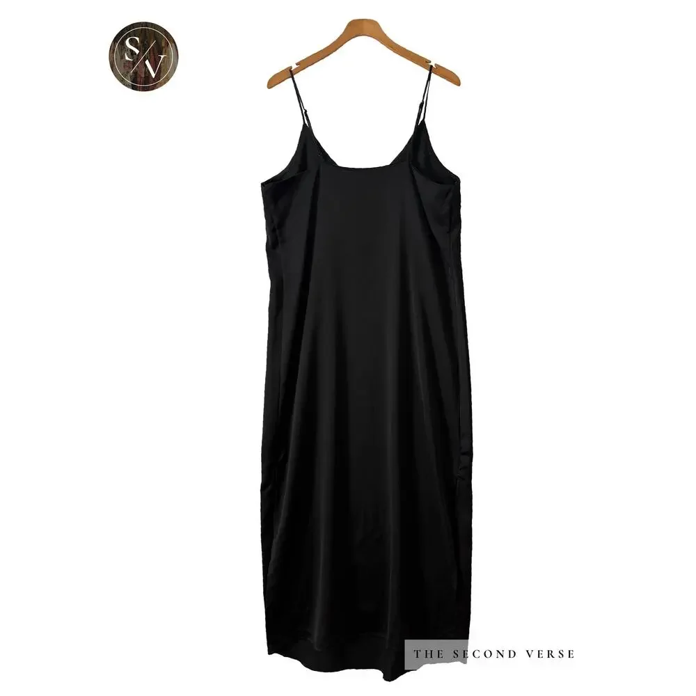 Mossimo Women's Spaghetti Strap Black Slip Midi Dress Minimalist Y2K Large - Picture 2 of 7